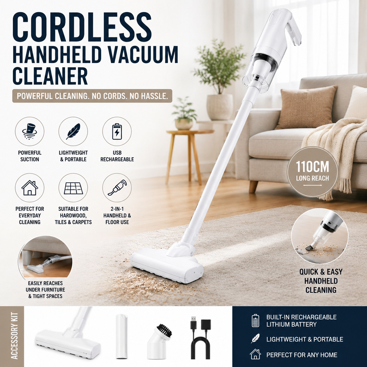 Cordless 2-in-1 Handheld Vacuum Cleaner